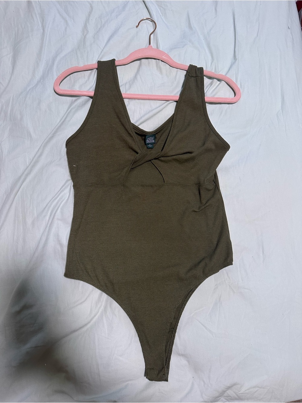 wild fable Olive Ribbed Twist-Front Bodysuit